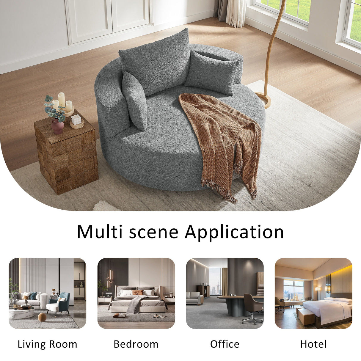 360° Swivel Accent Barrel Chair With 3 Removable Pillows For Living Room