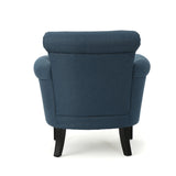 Elegant Navy Blue Fabric Club Chair with Nailhead Trim and Birch Wood Legs