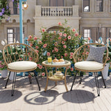 U_STYLE Outdoor Leisure Set, 2 Rattan Single Chairs with Glass Round Table