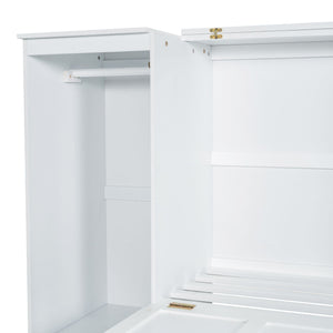 Twin Size Murphy Bed With Bedside Shelves And Wardrobe - White