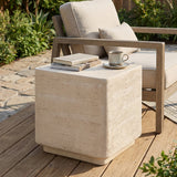 Daphne Outdoor Patio MGO Side Table Beige Travertine Finish