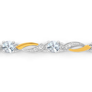 0.74 Carat Genuine Aquamarine and White Sapphire .925 Sterling Silver Bracelet