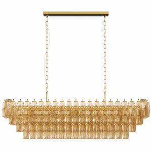 Modern Chandeliers for Dining Room, 54' Large Rectangle Gold Kitchen Chandelier Over Table, 12-Light with Smoke Glass Ceiling Lights, Farmhouse Pendant Lighting Fixture for Living Room Bedroom