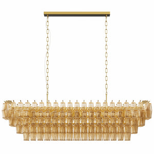 Modern Chandeliers for Dining Room, 54' Large Rectangle Gold Kitchen Chandelier Over Table, 12-Light with Smoke Glass Ceiling Lights, Farmhouse Pendant Lighting Fixture for Living Room Bedroom