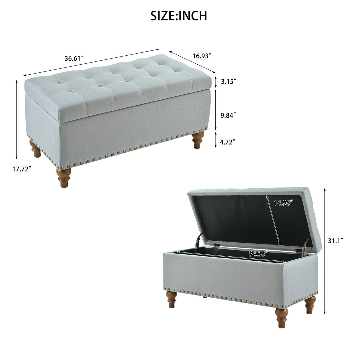 Upholstered Ottoman With Storage And Rivet Trim