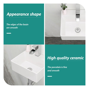 Ceramic Rectangle Wall Mount Bathroom Sink With Single Faucet Hole