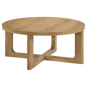 Kessler Round Sculptural Wood Coffee Table Light Oak