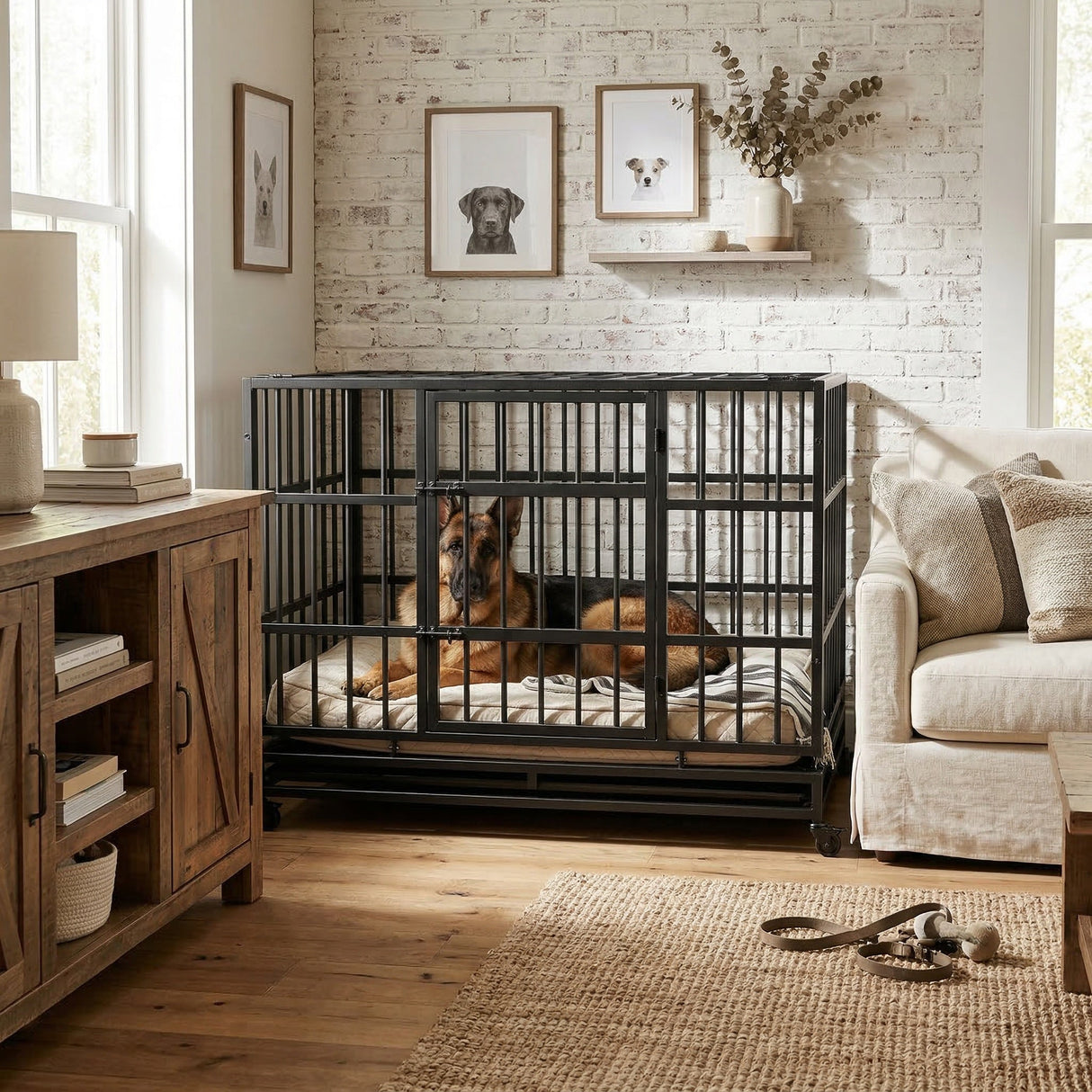 48 Inch Heavy Duty Indestructible Dog Crate with Wheels