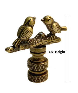 Songbirds Lamp Finial Antique Brass Metal 1.75"h