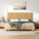 Natural Queen Size Wood Bed Frame With Reeded Headboard