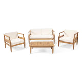 Alluvion Teak 4-Piece Wood Outdoor Patio Conversation Set with Cream Cushions