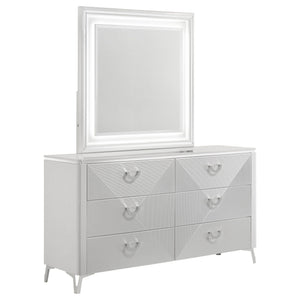 Cassia 6-drawer Dresser Cabinet with Mirror White High Gloss