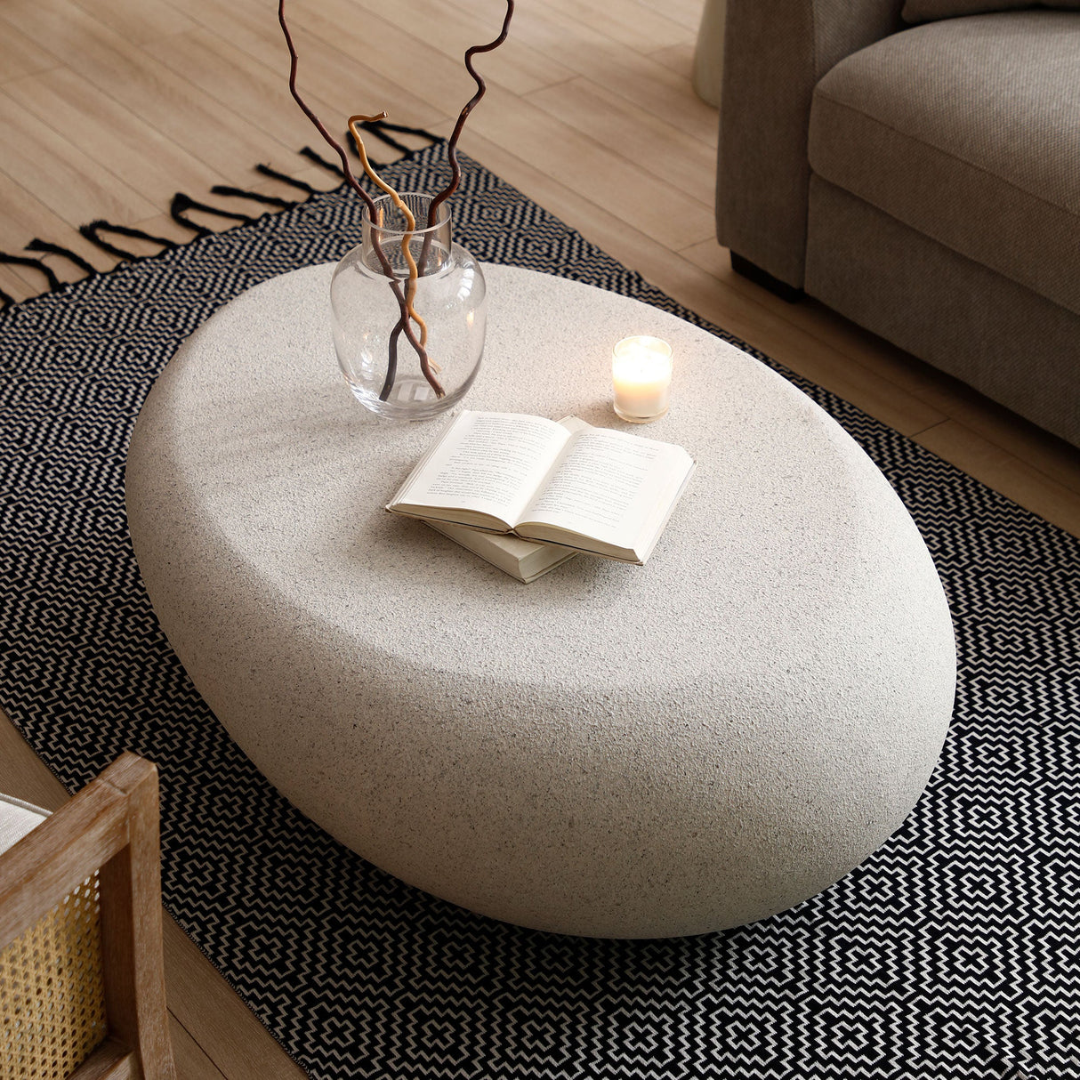 43.31'' Fiberglass Elliptical Coffee Table for Living Room