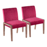Carmen Contemporary Chair Set of 2 in White Washed Wood and Pink Velvet