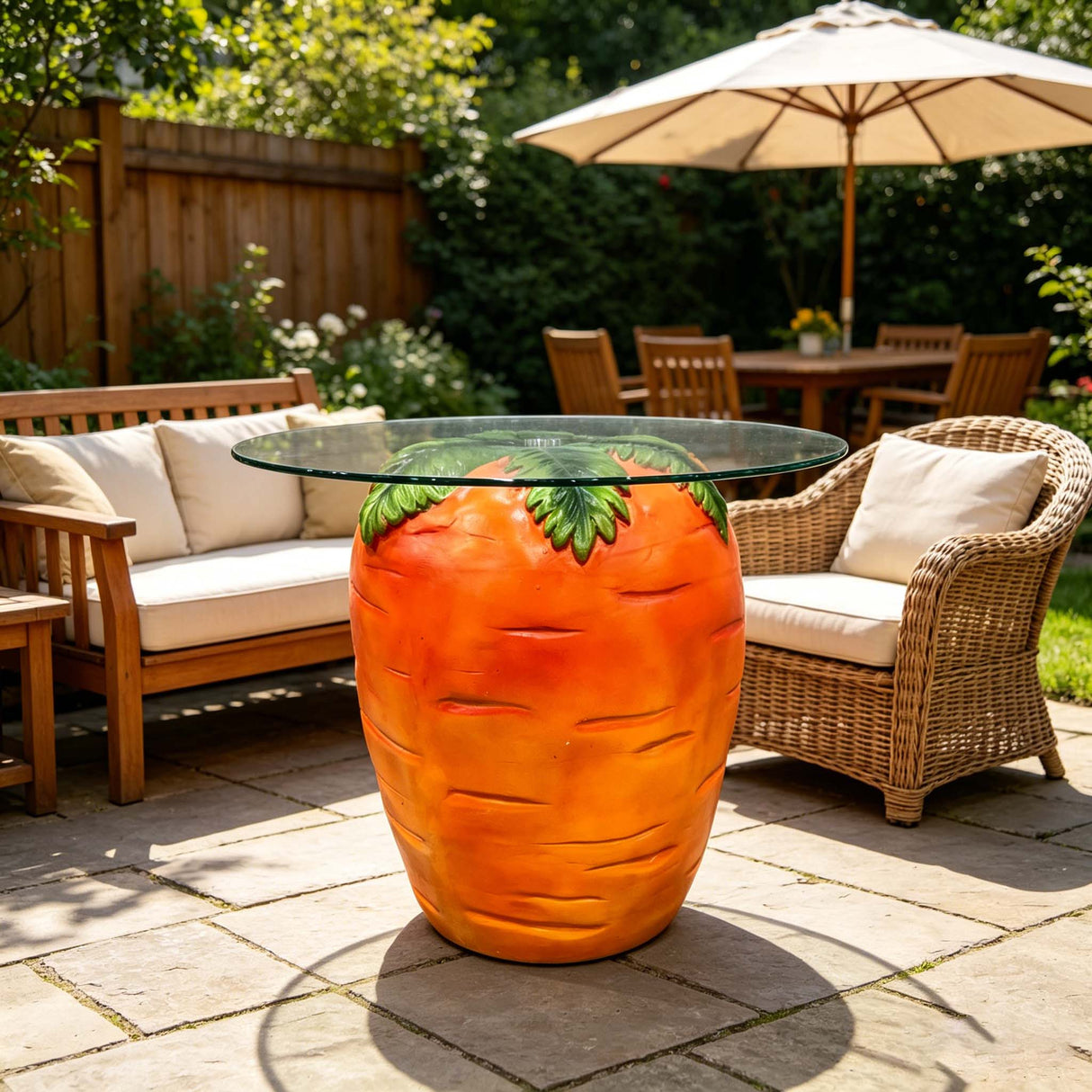 Carrot Shaped Side Table with Glass Top