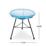 NUSA Modern Rattan Side Table with Tempered Glass Top in Blue