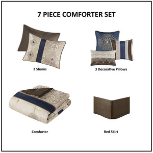 Cal King 7 Piece Jacquard Comforter Set with Throw Pillows