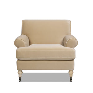 Alana 38' Lawson Accent Arm Chair Metal Casters, Fawn Brown Performance Velvet