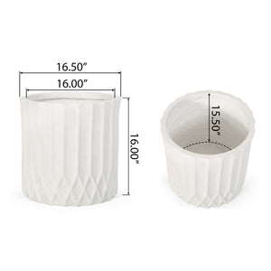 Planter With Subtle Pleated Design - Antique White