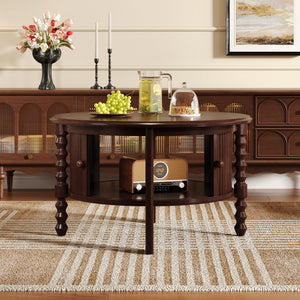 Vintage Round Coffee Table with Storage in Walnut