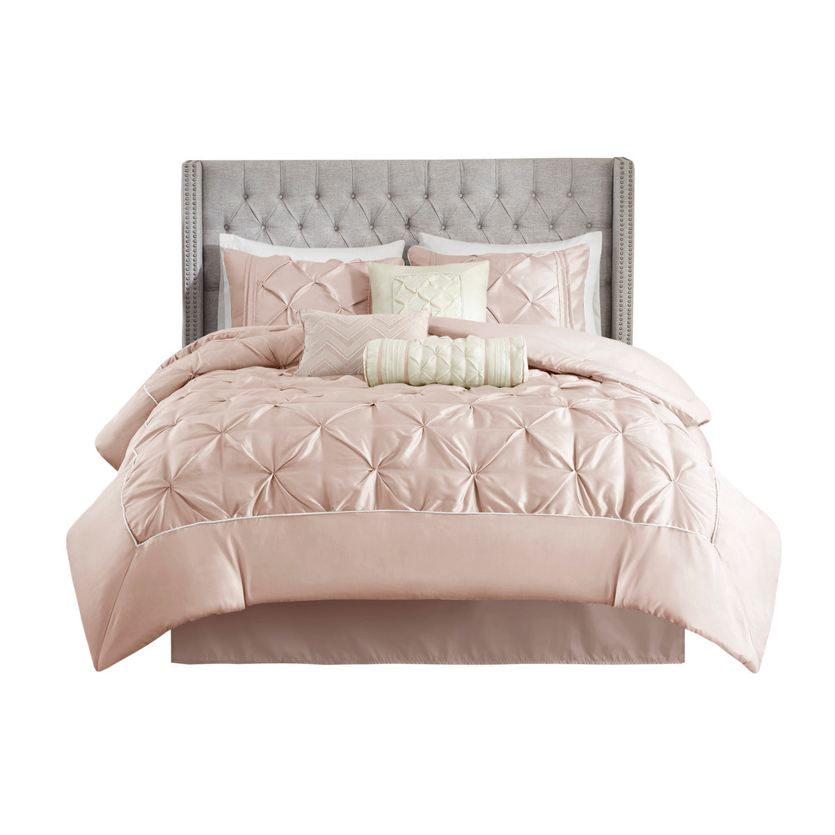 7 Piece Tufted Comforter Set Blush Full