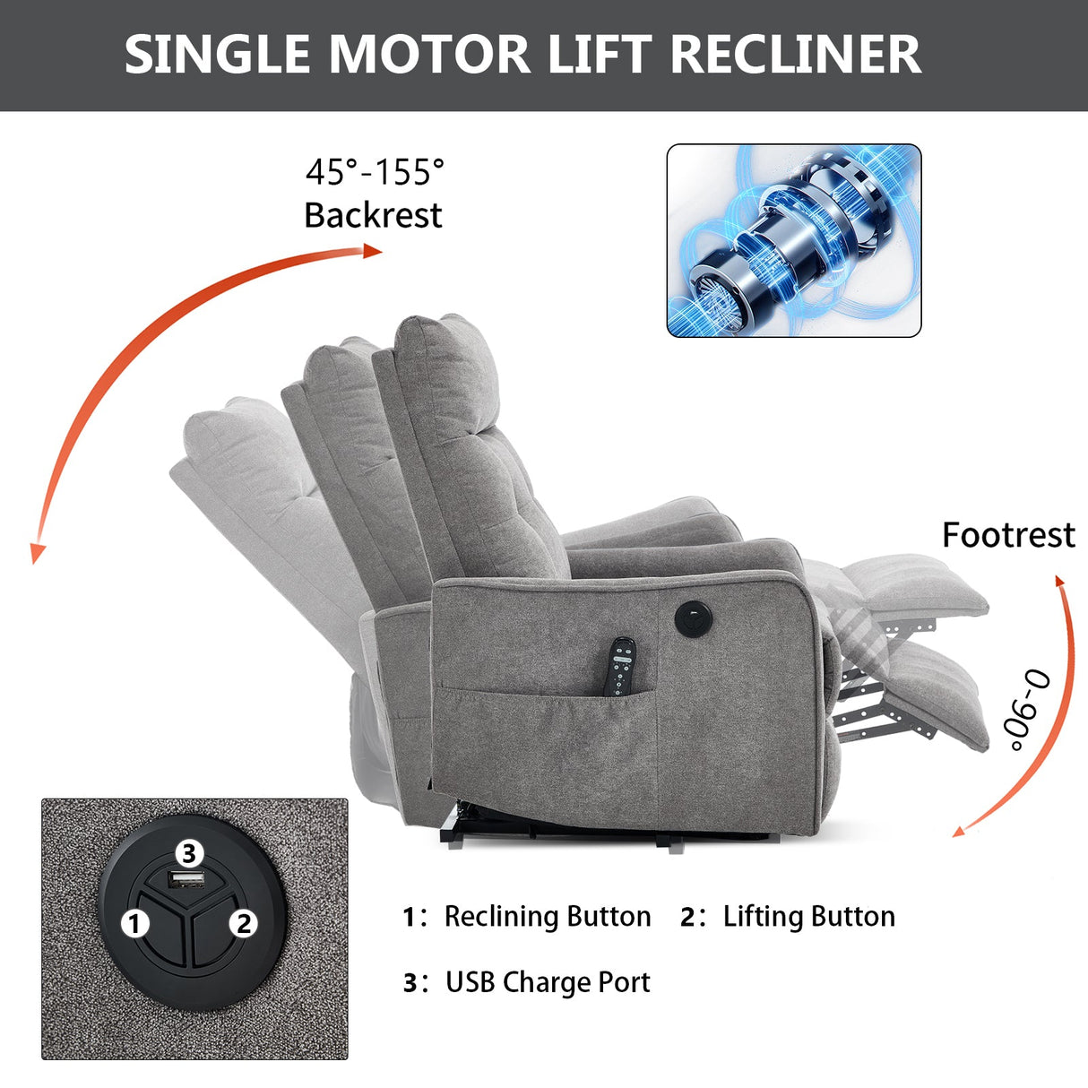 Comfortmax Single Motor Lift Recliner Chair