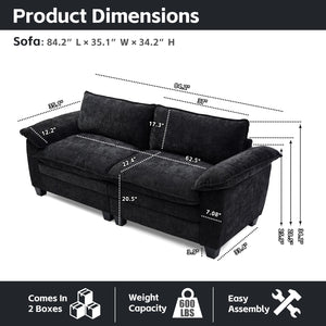 Living Room Furniture Big Loveseat Luxury Couch with Soft Chenille Upholstered Sofa Black