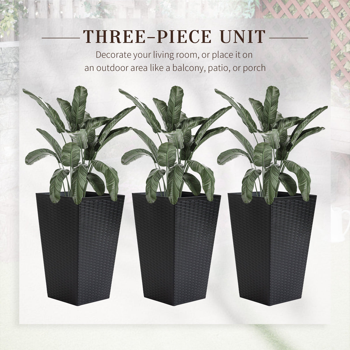 Outsunny set of 3 tall planters with drainage hole, outdoor flower pots, indoor planters for porch, front door, entryway, patio and deck