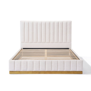 Queen Size Bed Frame With Linen Upholstery