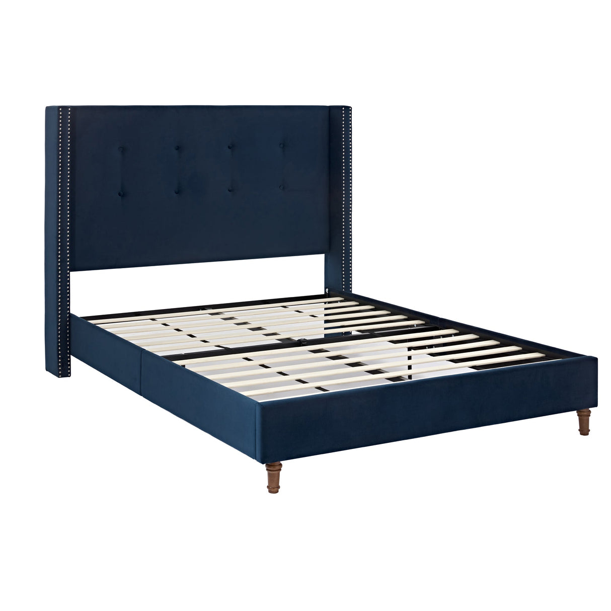 Peyton Upholstered Queen Bed with Blue Velvet