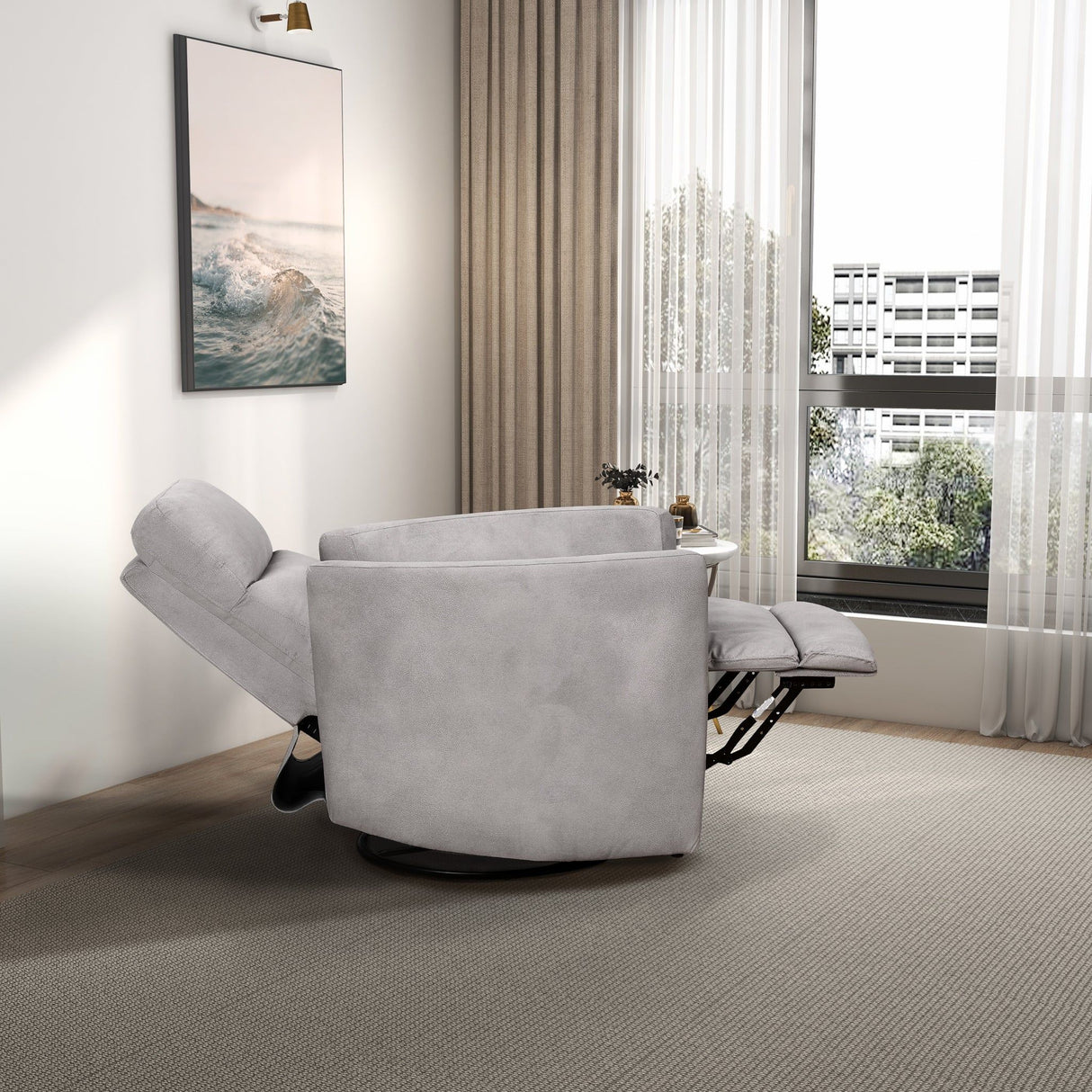Lawson - Swivel Glider Suede Recliner Chair - Latte