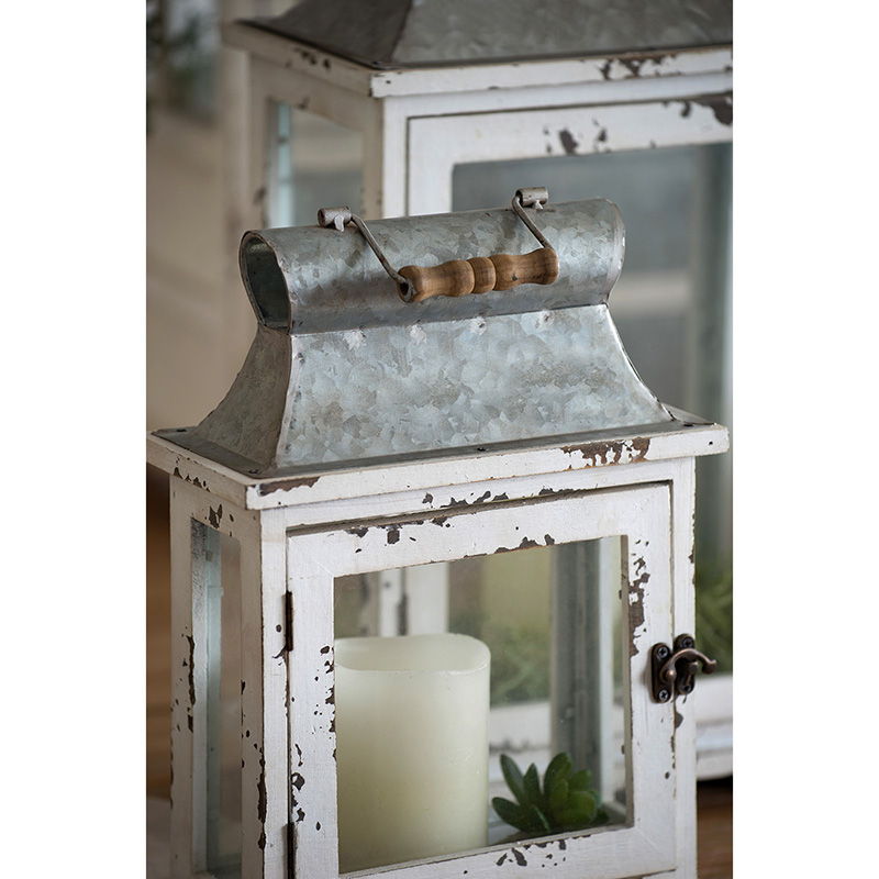 Wooden Candle Lantern Decorative, Hurricane Lantern Holder Decor For Indoor Outdoor, Home Garden Wedding - White