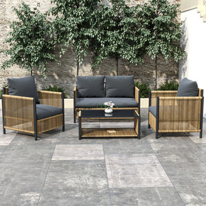 Patio 4-Piece Brown PE Wicker Sofa Set with Grey Cushions