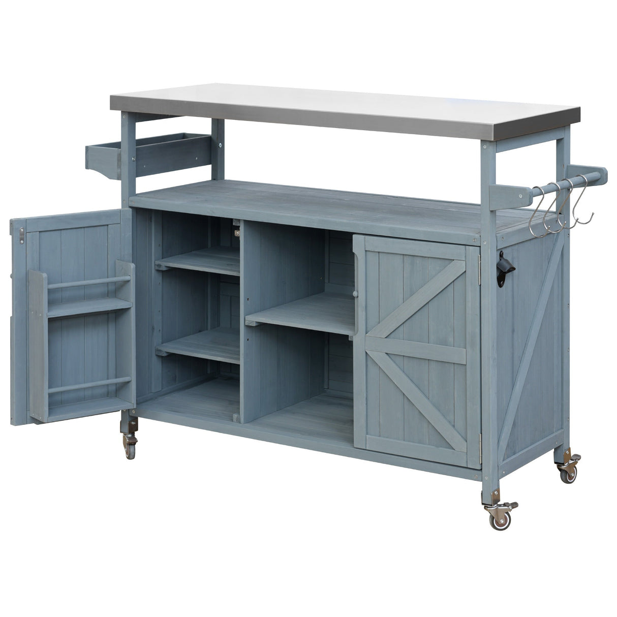 K&K Outdoor Kitchen Island, Rolling Bar Cart & Storage Cabinet