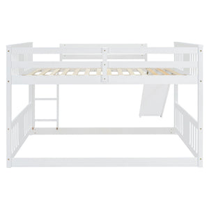 Full Over Full Bunk Bed With Ladder With Slide - White