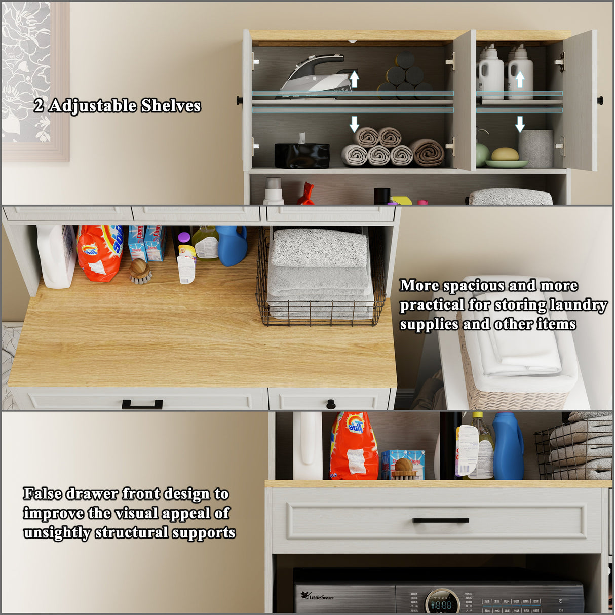 Over The Washer, Dryer And Robot Vacuum Storage Cabinet - Antique