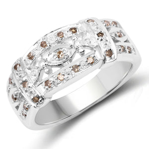 0.32 Carat Genuine Champagne Diamond .925 Sterling Silver Ring