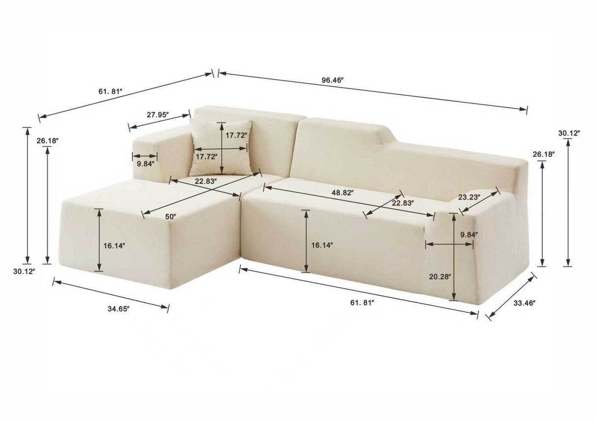 Modern Minimalist L-Shaped Corduroy High Back Sofa