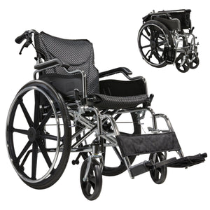 Lightweight Foldable Manual Wheelchair with Double Brakes - Black or Pearl Silver
