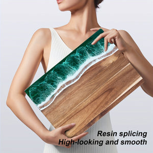 Acacia Wood Resin Wave Cutting Board Ocean River Serving Tray 46x23cm