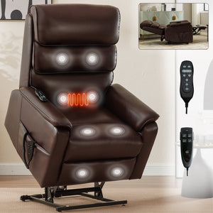Brown Leatheraire Dual Motor Power Lift Recliner Chair
