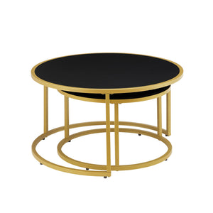 Modern Faux Leather Nesting Round Coffee Table Set of 2
