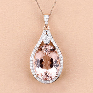 9.31 Carat Genuine Morganite and White Diamond 14K Rose Gold Pendant