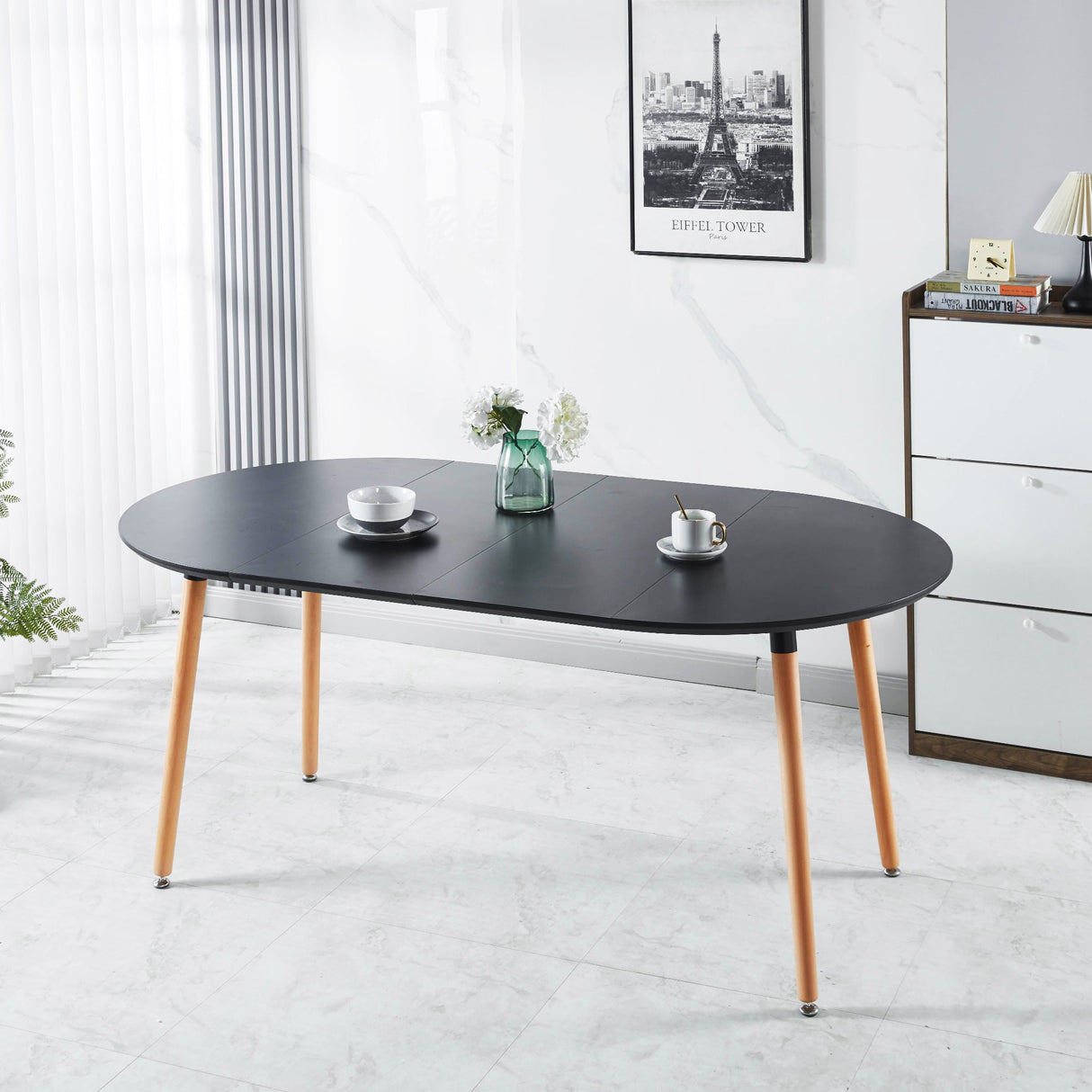 Extensible Dining and Office Table with Wood Legs