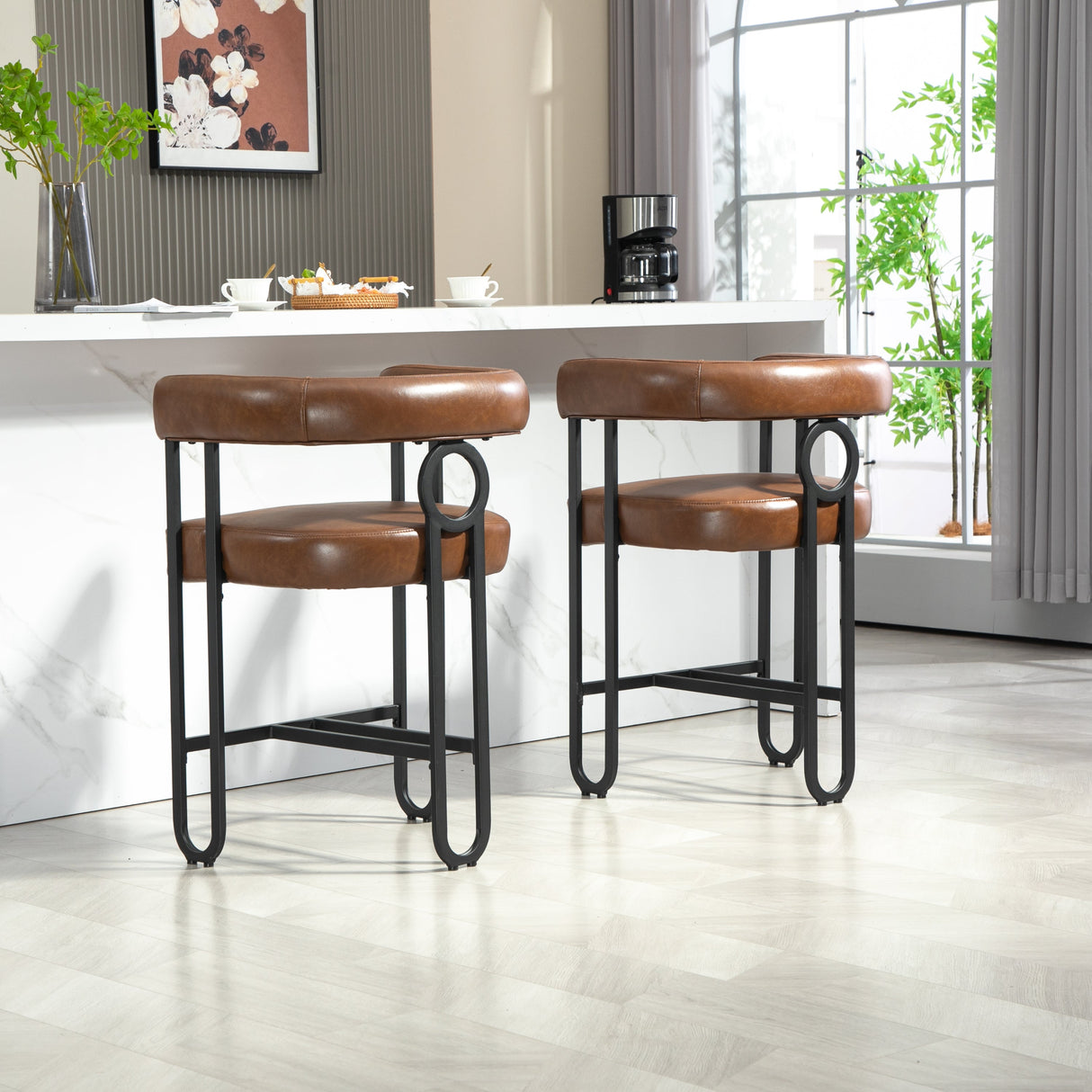 Household bar stools set of 2, modern upholstered with back