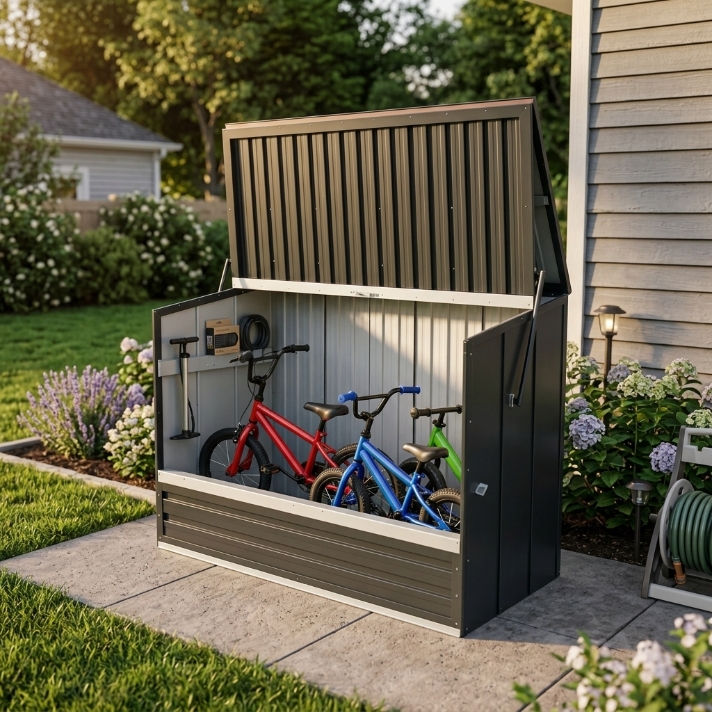 Outdoor Galvanated Steel Storage Shed with Flip Top and Foldable Front Door