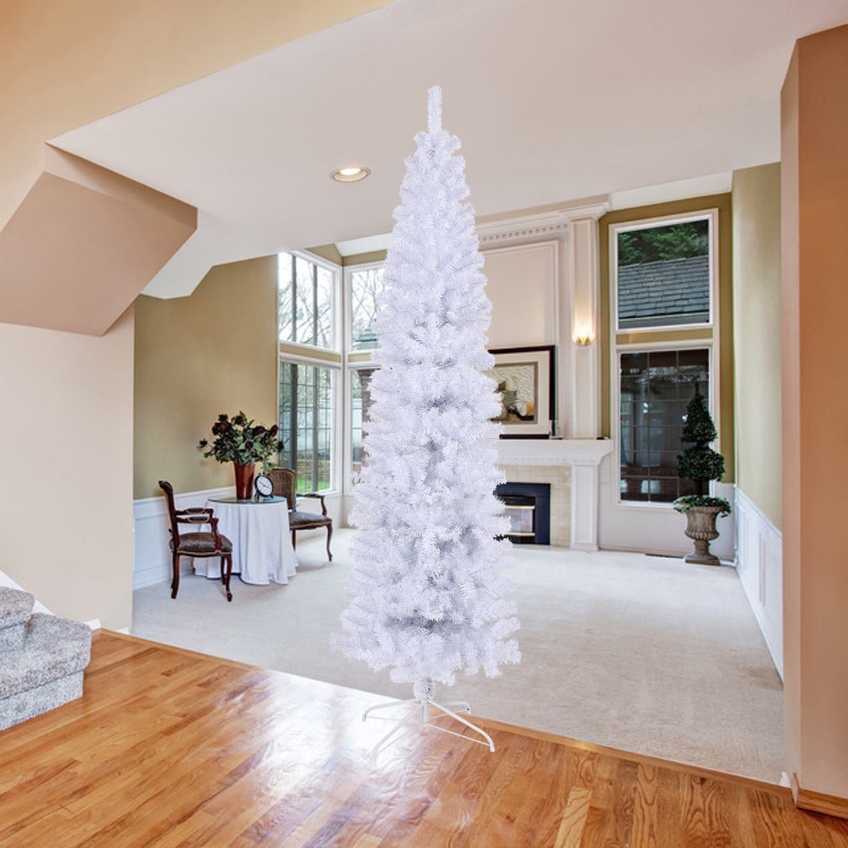 7.5FT White Slim Artificial Christmas Tree  Includes Foldable Metal Stand