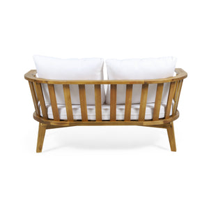 2-Person Outdoor Acacia Wood Patio Seating Group with Cushions and Coffee Table