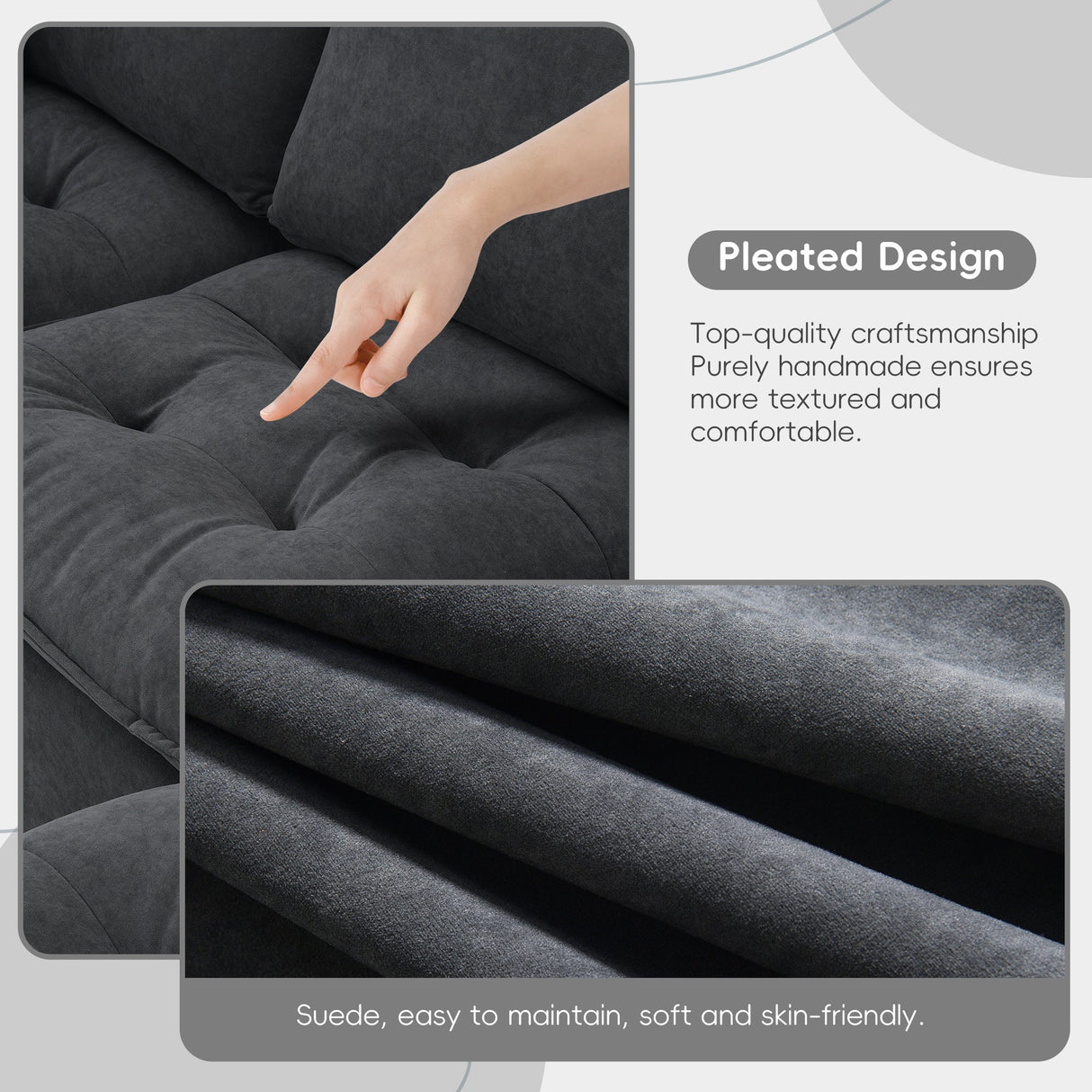 Leland Suede-Tufted L-Shaped Sectional With Ottoman