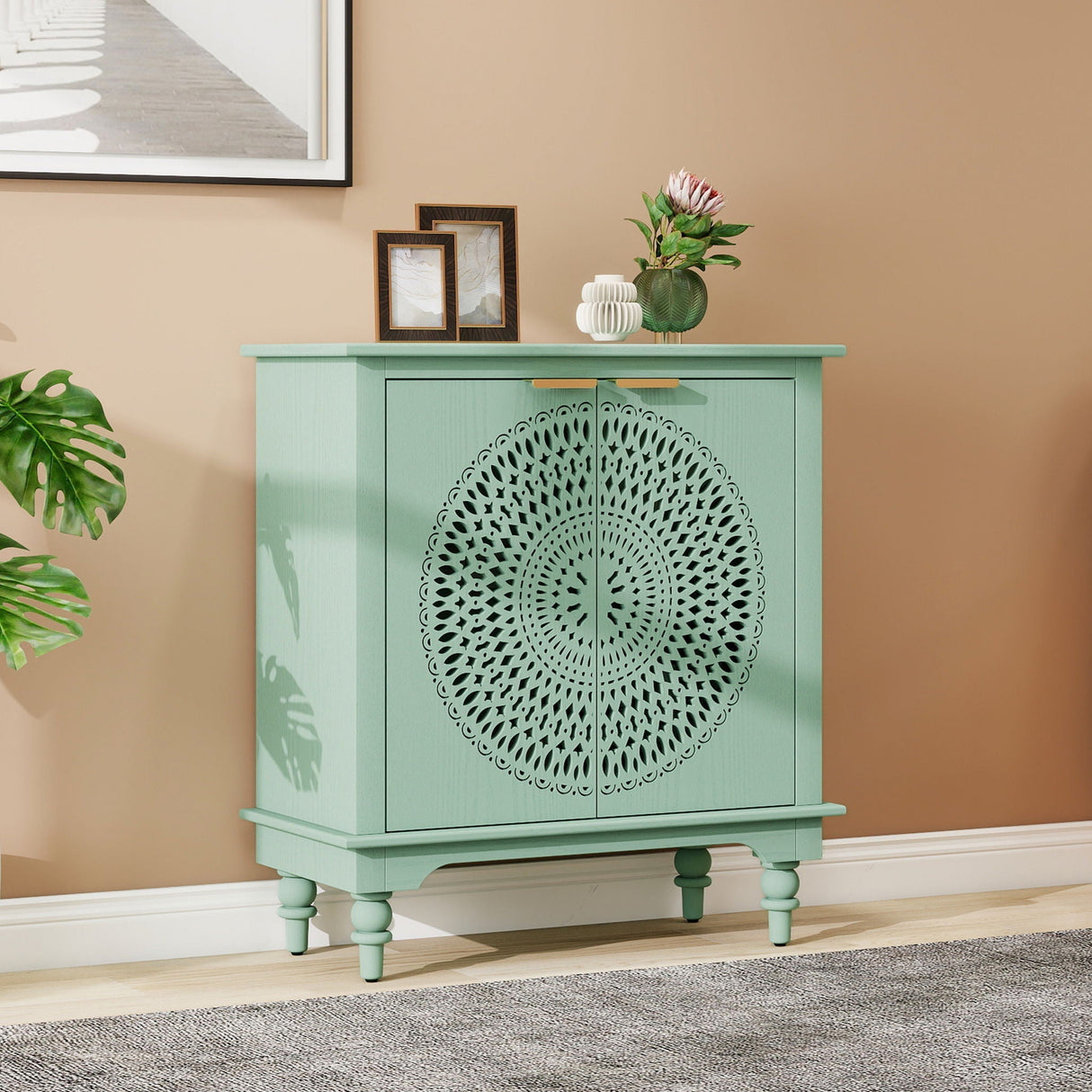 Hollow - Carved 2 Doors Accent Cabinet